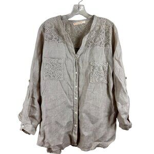 Blanco De Ibiza Beige Button-Down Shirt Lace Pockets Details Size Large